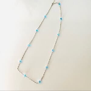 AVON VINTAGE Silver Layering Blue Circle Bead Charm Beaded Necklace Jewelry